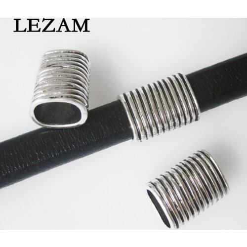 10pcs Alloy Striped Tube for 10*6mm Licorice Leather Cord Bracelet Jewelry Findings