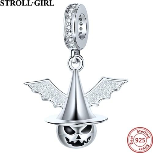100% 925 Sterling Silver Pumpkin Head Hat Pendant Beads Bat Wings Charms Fit European Bracelet for Women 2020 Party Jewelry