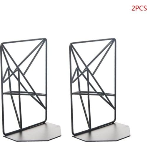 2pcs Metal Iron Bookend Reading Book Support Desktop Office Document Stand Shelf