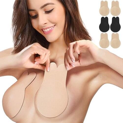3 Pairs Reusable Women Push Up Bra Invisible Breast Petals Lift Nipple Cover Adhesive Silicone Strapless Sticky Rabbit Bra Pads