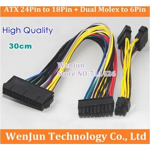 30cm ATX 24 Pin Female to 18 Pin Male + Dual Molex to 6Pin Power Adapter Cable for HP Z600 Motherboard