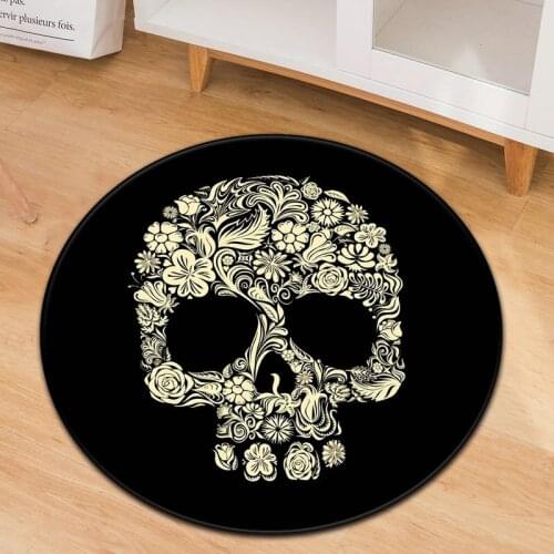 3D Round Black Skull Carpet Computer Chair Mat Office Floor Foot Pads Rugs Door Step Mat Large Size Child Crawling Mat 60cm 80cm