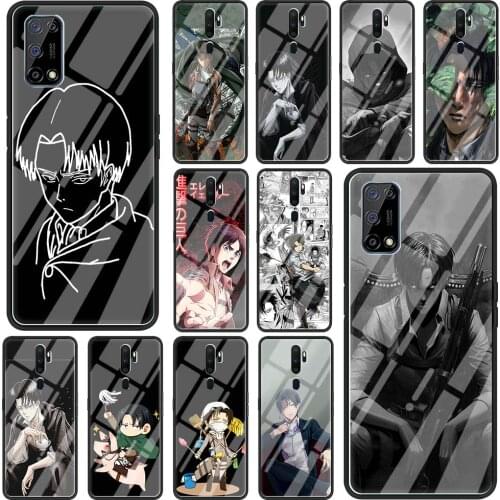 Phone Case for Realme C3 6 5 7 Pro XT 7i Cover for Oppo A52 Find X2 Lite A9 2020 Glass Shell Anime Attack on Titan levi ackerman