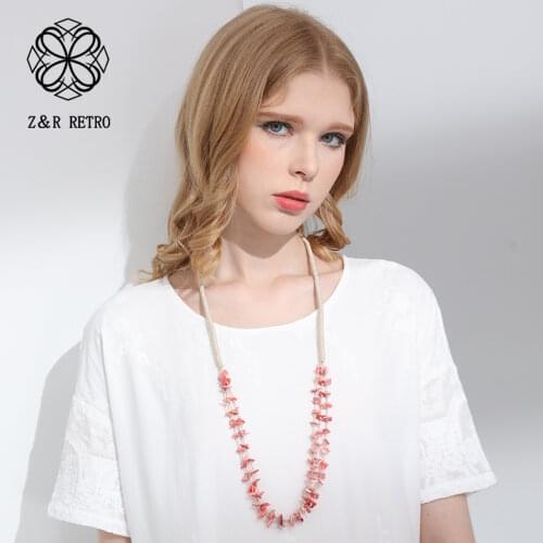 Bohemian Jewelry Long For Women Necklace Coral Stone Sweater Rope Chain Trendy Pendant&Necklaces Fashion Handmade New Gifts 2021