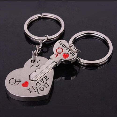 1 Pair Heart Key Shape Couple Keychain Keyring Valentine\s Day Lover Gifts Interior Accessories for Car decoration