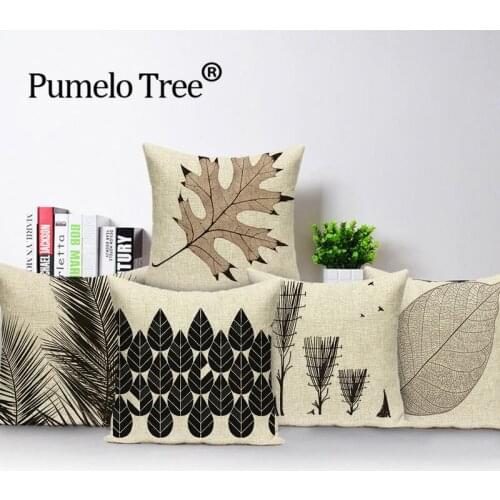 Customized Cushion Cover Scandinavian Maple Leaves Black Pillow Cases Wedding 17.7Inch Linen Printed Home Sofa Decor Almofada