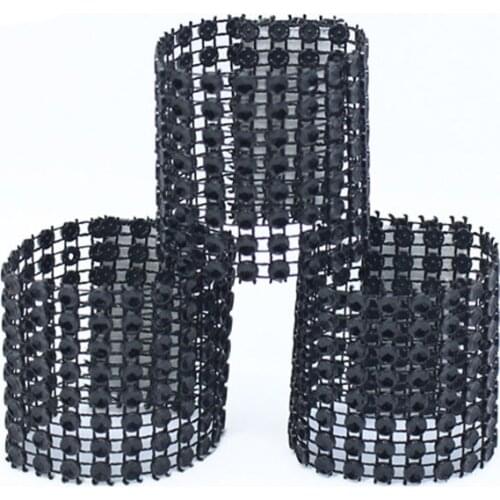 Black 10pieces/lot Napkin Rings Handmade Rhinestone Plastic Drill Napkin Ring Wedding Party Hotel Dining-table Decoration