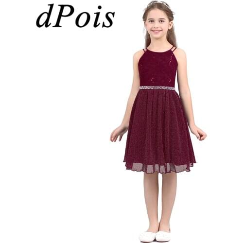 Kids Dresses for Girls Sequined Floral Lace Shiny Dancewear Flower Girls Dress for Wedding Birthday Party Summer Pageant Dress