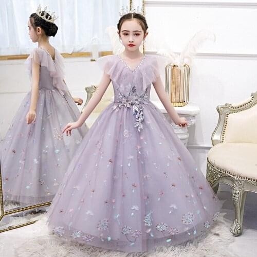 Kids Wedding Dress for Girls Flower Robe Girl Princess Tulle Dresses Teens Formal Evening Party Pageant Ball Elegant Gowns