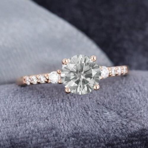 EDI Round Shaped Gray Moissanites Engagement Ring Vintage Bridal Anniversary Rose Gold Half Eternity Diamond Wedding Ring