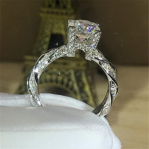 Lab Diamond 1ct 6.5mm 18K White Gold Round Cut Moissanite Ring Twist Engagement Ring Wedding Ring Jewelry For Women