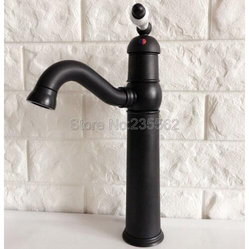 Black Oil Rubbed Kitchen Sink Faucet Brass Finish Swivel Spout Washbasin Faucets Cold and Hot Water Mixer Taps Deck Mount lnf369