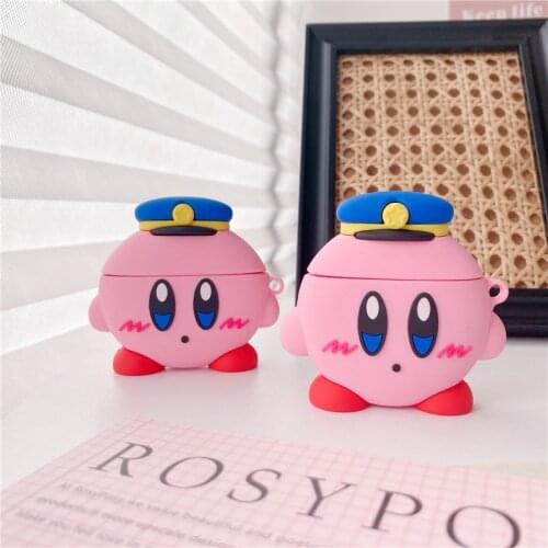 Cute Cartoon Kirby Navy Cap Keychian Earphone Case For Airpods 1/2 Pro Wireless Bluetooth Headset Classic Game Pendant Cover