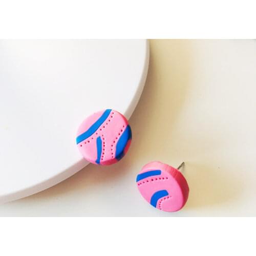 Minar Multiple Pink Polka Dot Print Polymer Clay Earrings for Women Round Geometric Small Stud Earrings Handmade Accessories