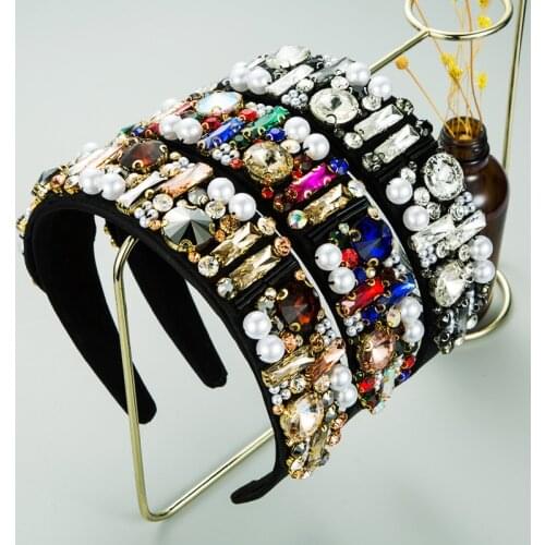 Fashion Luxury Bling Rhinestone Headband Geometric Crystal Colorful Diamond Hairband Headwear Women Party Hair Accessories