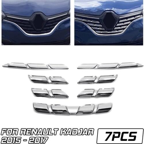 7pcs for Renault Kadjar 2015 2016 2017 Car Front Grille Cover Trim Molding Chrome ABS Insert Bonnet Garnish Protector Sticker