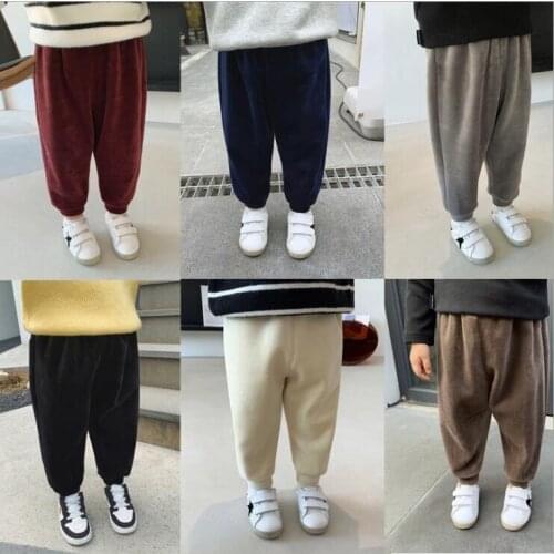 Autumn Winter Boys Girls Solid Color Thick Sweatpants Children Polar Fleece Lining Casual Sports Pants Kids Trousers