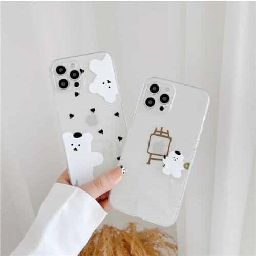 JAMULAR Cute Cartoon Bear Clear Phone Case For iPhone 11 Pro Max 12 X XS XR SE20 6S 7 8 Plus Animal Soft Silicone Cover Fundas