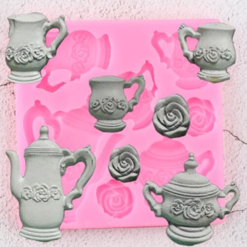 Rose Flower Silicone Molds Teapot Cupcake Topper Wedding Fondant Cake Decorating Tools Candy Clay Chocolate Gumpaste Mould