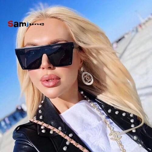 Samjune Oversized Square Sunglasses Men Women Flat Top Fashion One Piece Lens Sun Glasses for Women Brand 2018 Shades Mirror