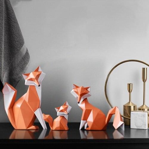 Modern Abstract Geometric Orange Fox Figurine Statue Resin Animal Desktop Ornament Office Home Decoration Craft