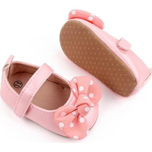 Cute Baby Shoes With Bow Spring Summer Dot Baby Girl Shoes Princess Soft Sole Non Slip Infant Toddler Kids First Walkers