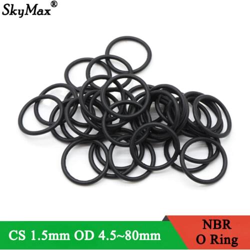 10pc NBR O Ring Seal Gasket Thickness CS 1.5mm OD 5~80mm Nitrile Butadiene Rubber Spacer Oil Resistance Washer Round Shape Black
