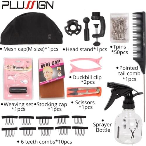 Hair Net Wig Accessories Wig Grip Headband Wig Stand Hair Thread C Type Needle 50Pcs T Pins Tailcomb For Hair Salon Mesh Wig Cap
