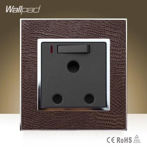 Wallpad Hotel15A Switched Socket with LED Goats Brown Leather UK South Africa 15amp Module Wall Socket with Neon Free Shipping