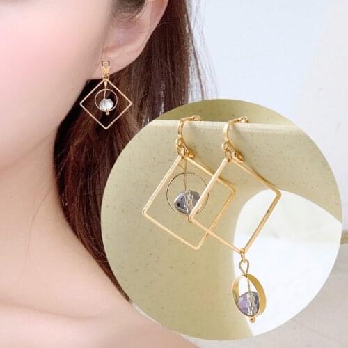 High-quality Ear Clips Without Ear Holes For Asymmetric Purple Crystal Beads With Personality Circle Square Earrings