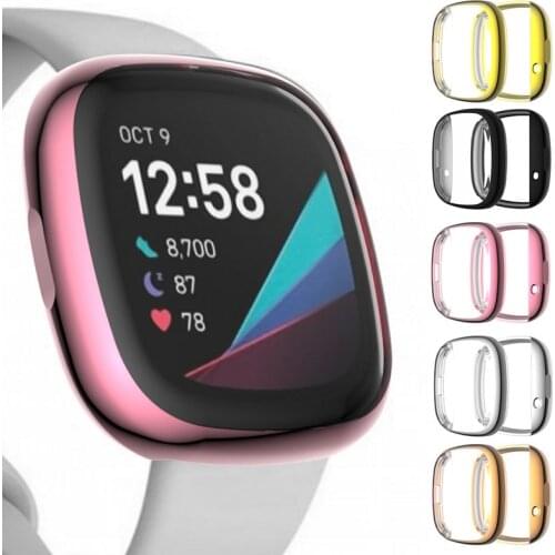 TPU Soft Edge Full Glass Screen Protector Case Shell Frame For Fitbit Versa 3/Sense Smart Watch Versa3 Protective Bumper Cover