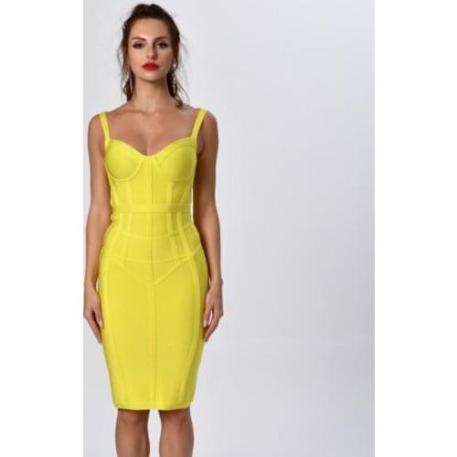 Yellow Bandage Dress Fashion Women Sexy Club Party Dresses
