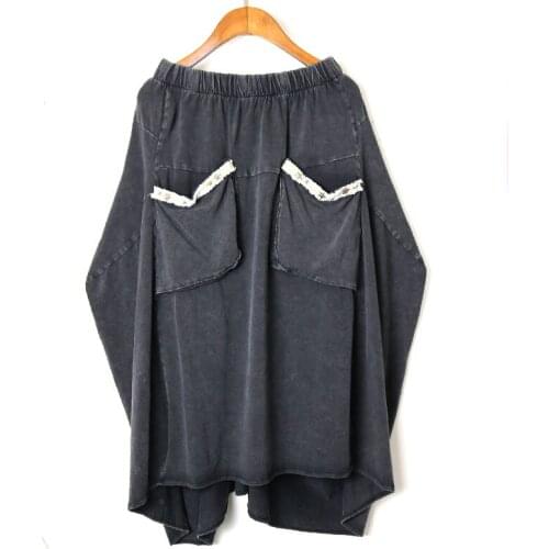 Women 2020 Summer New Korea Fashion Casual Shirt Female Solid Color Pocket Elastic Waisted Loose Skirt