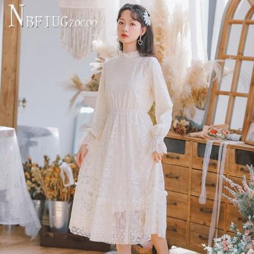 2020 Autumn Winter Lining With Fluff Women Dress Thick Lace Fairy Female Dresses