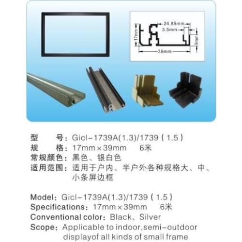 1m/pc 6pcs/lot Gicl 1739A(1.2) aluminum profiles led frame black frame LED display sign frame Framework indoor semioutdoor small