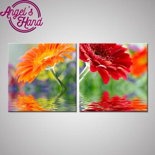 2 pcs/set Diamond Embroidery 5D DIY round Diamond Painting Red Flower Diamond Painting Cross Stitch Floral Rhinestone Decoration