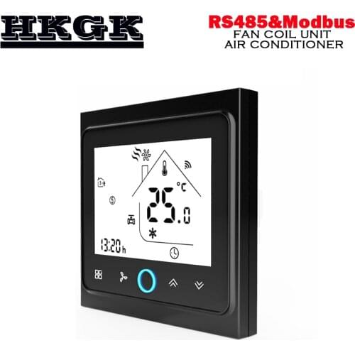 95-240VAC,24VAC 2Pipe smart heat cool temp thermostat Modbus& RS485 RTU communication for fan coil unit 3 speed