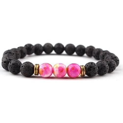 8mm pink Punk multicolor Agate Chakra Healing Reiki Buddha Yoga Bracelet elastic adjustable Volcanic Stone Bangles re3fr34