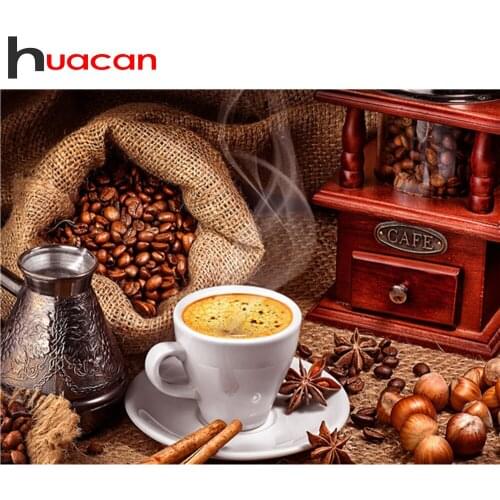 Huacan 5d Diamond Painting Full Square Coffee Beans Croissant Diamond Embroidery Complete Kit Mosaic Bread Landscape Home Decor