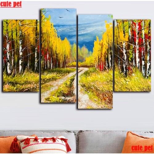 DIY Diamond Painting Trees Road Sky Bird Cloud Mosaic Cross Stitch mbroidery Decor Art Home Decoration rhinestone Picture 4PCS
