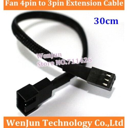 Free Shipping Fan 4pin to 3pin power cable 50PCS/LOT 4p to 3p fan extension cable 30cm