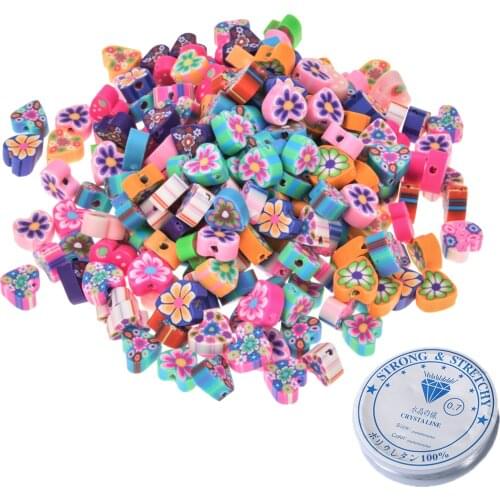 100pcs Heart Shaped Beads for Jewelry Making Cream Phone Shell Bracelets DIY Accessories Soft Pottery with Elastic String