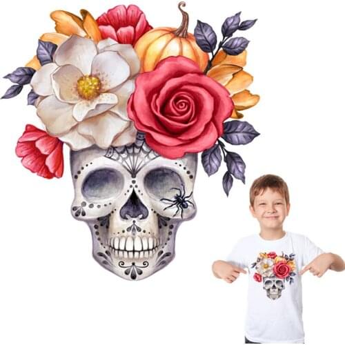 Skull Head Iron-On Transfers Flower Iron On Stickers Clothes Fashion Heat Transfer Diy Accessory Iron On