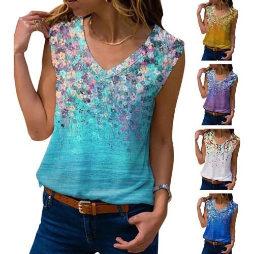 Floral Print Tank Tops Oversized Pullover Sleeveless T-Shirts 5XL Womens Summer V-neck Loose Casual Plus Size Streetwear Tees