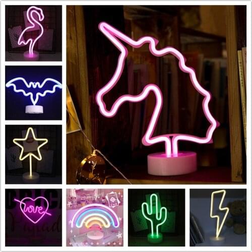 Unicorn LED Lights Creative Neon Sign Night Lamp for Bedroom Decor Rooms Wall Art Bar Party Gifts with USB or Battery Powered