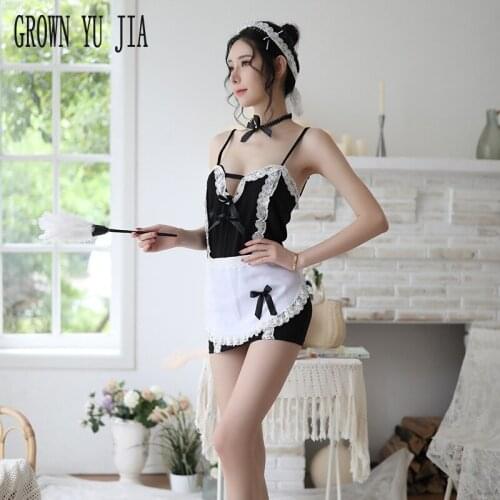 Erotic Maid Cosplay Sexy Uniform Porno Temptationmaid French Maid Uniforms Women Sling Skirt Naughty Lingerie Sex Play Skirt