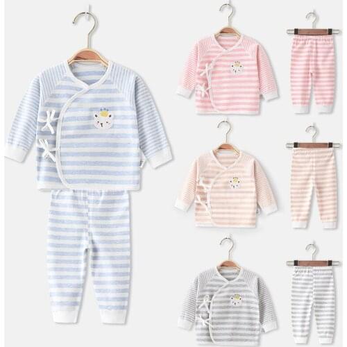 Newborn baby Clothes Sets Soft Cotton Baby Underwear Infant Boys Set 0-6 Months Autumn Stripe Toddler Girls Clothes Outfits