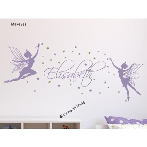 Makeyes Fairy Personalized Names Wall Stickers Home Girls Bedroom Wall Decal Vinyl Custom Baby Names Wallpaper Fairies Cute Q670