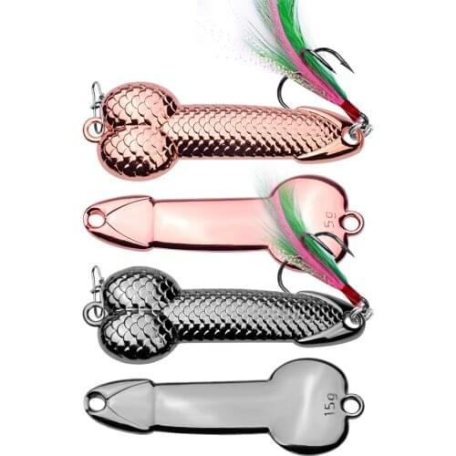 1pc 3g 7g 11g 15g 21g 28g 36g Metal Jig Spinner Spoon Bait Penis Spinnerbait with Feather Hook Sequin Fishing Tackle Hard Lure