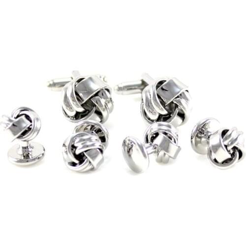 Mens Classic Knot Formal Wear Shirt Cuff link And Studs Smooth Ribbon Knot Wedding Cuff Link And Studs Set